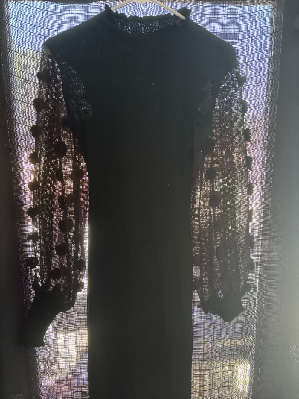 Almost Famous Black Ribbed Knit Top with Ruffle Neck